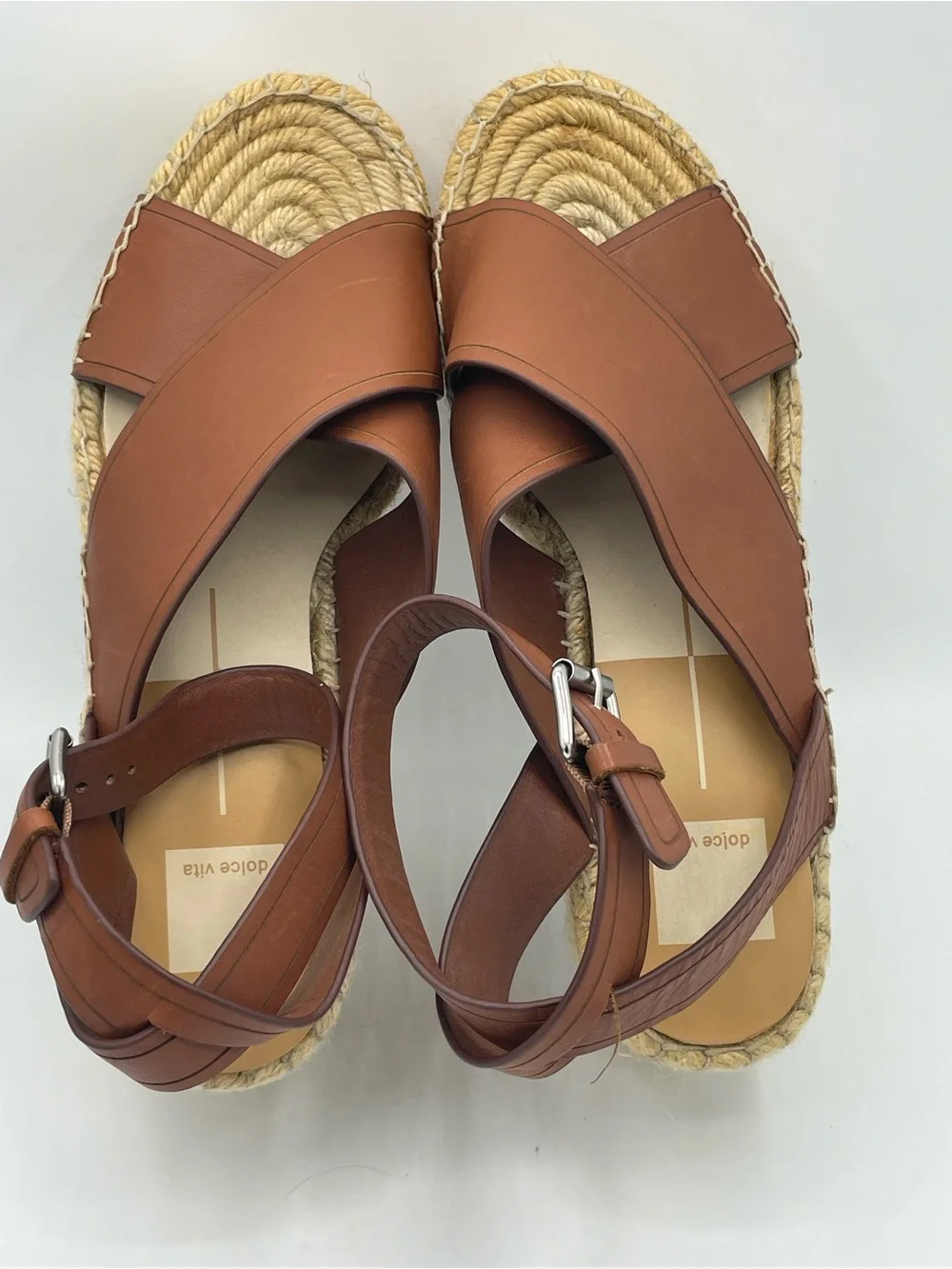 Dolce Vita Carsie Leather Espadrille Wedge Sandals in Brown.